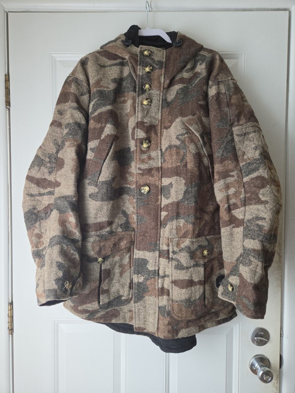 Weatherby XL Camo Hunting Jacket Field Coat Wool Blend Hooded Full Zip Heavyduty